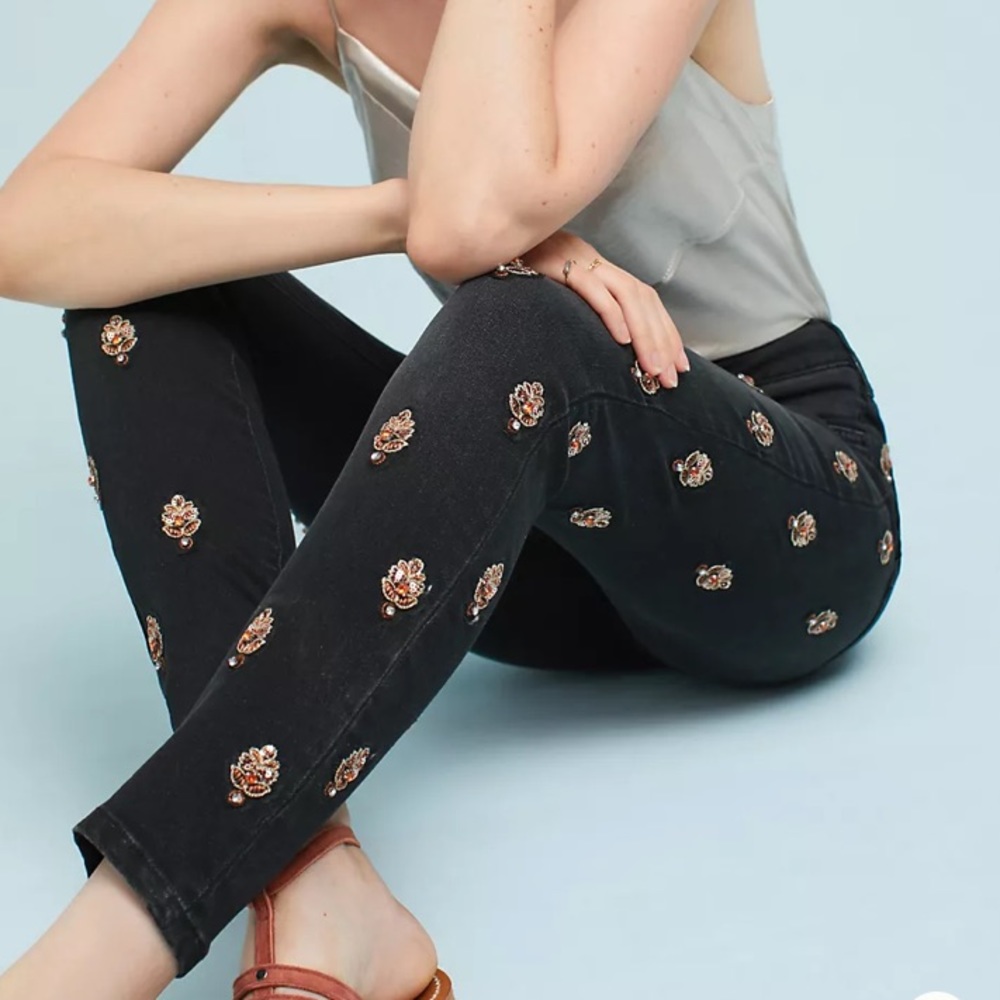 Pilcro Script High-Rise Embellished Skinny Jeans